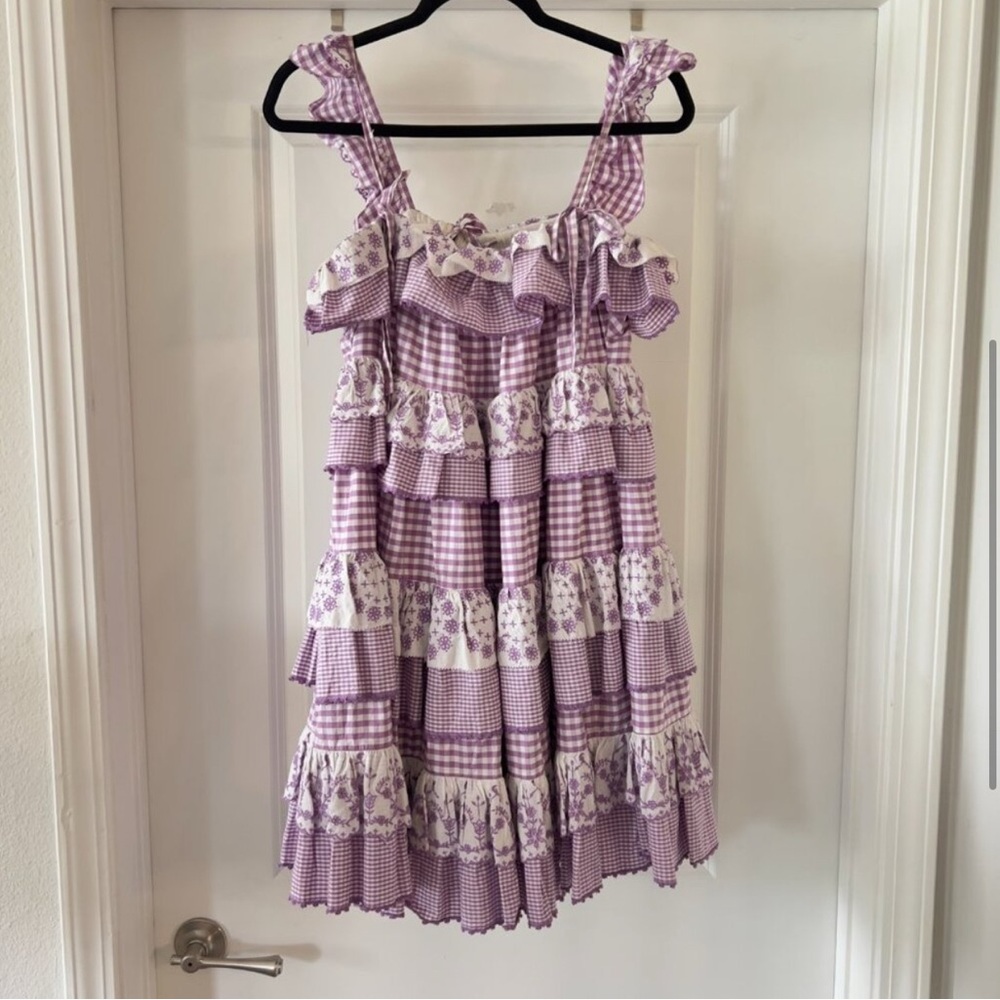 Innika Choo Iva Guudtais mini ruffle drill dress in lilac gingham - Picture 5 of 6